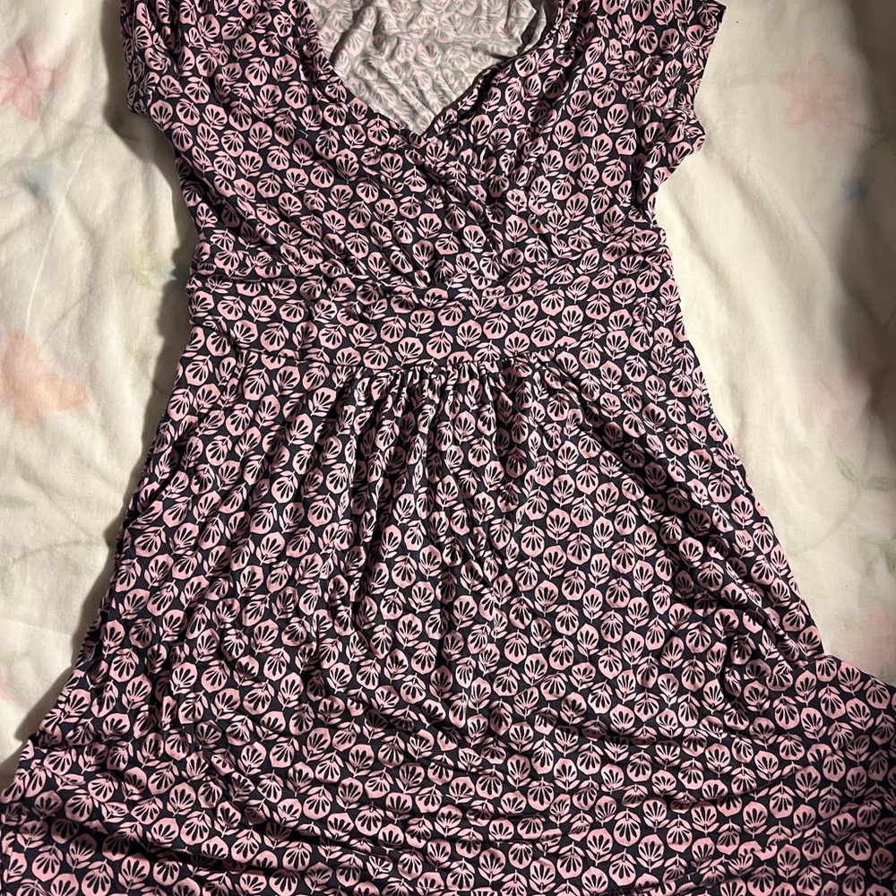 Boden Pink and Black Floral Midi Dress